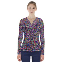 Pattern V-neck Long Sleeve Top