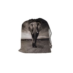 Elephant Black And White Animal Drawstring Pouches (small)  by Celenk