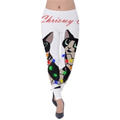 Meowy Christmas Velvet Leggings by Valentinaart