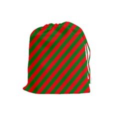 Red And Green Christmas Candycane Stripes Drawstring Pouches (large)  by PodArtist