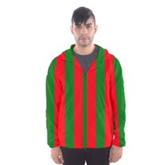 Wide Red And Green Christmas Cabana Stripes Hooded Wind Breaker (men) by PodArtist