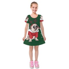 Pug Xmas Kids  Short Sleeve Velvet Dress by Valentinaart