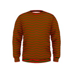 Christmas Red And Green Chevron Zig Zag Stripes Kids  Sweatshirt by PodArtist