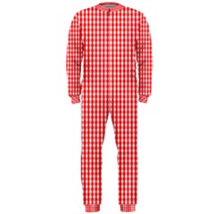 Small Snow White And Christmas Red Gingham Check Plaid Onepiece Jumpsuit (men) 