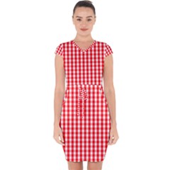 Large Christmas Red And White Gingham Check Plaid Capsleeve Drawstring Dress  by PodArtist