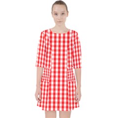 Large Christmas Red And White Gingham Check Plaid Pocket Dress by PodArtist