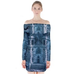 Church Stone Rock Building Long Sleeve Off Shoulder Dress