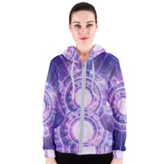 Blue Fractal Alchemy Hud For Bending Hyperspace Women s Zipper Hoodie by jayaprime