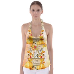 Happy Thanksgiving With Pumpkin Babydoll Tankini Top by FantasyWorld7