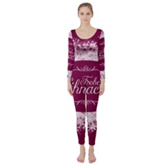 Christmas Card Red Snowflakes Long Sleeve Catsuit by Celenk