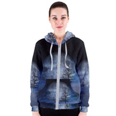 Winter Wintry Moon Christmas Snow Women s Zipper Hoodie by Celenk