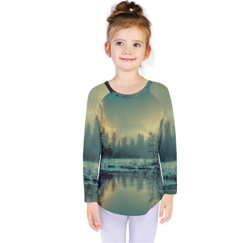 Yosemite Park Landscape Sunrise Kids  Long Sleeve Tee by Celenk