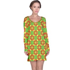 Pattern Texture Christmas Colors Long Sleeve Nightdress by Celenk