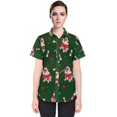 Pug Xmas Pattern Women s Short Sleeve Shirt