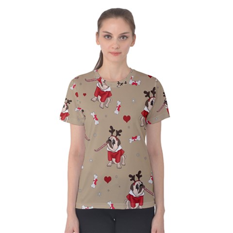 Pug Xmas Pattern Women s Cotton Tee by Valentinaart