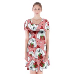 Yeti Xmas Pattern Short Sleeve V-neck Flare Dress by Valentinaart