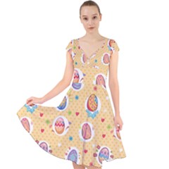 Fun Easter Eggs Cap Sleeve Front Wrap Midi Dress