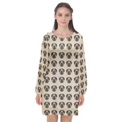 Puppy Dog Pug Pup Graphic Long Sleeve Chiffon Shift Dress  by Celenk