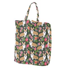 Welsh Corgi Hawaiian Pattern Florals Tropical Summer Dog Giant Grocery Zipper Tote by Celenk