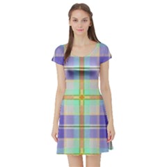 Blue And Yellow Plaid Short Sleeve Skater Dress by allthingseveryone