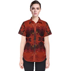 Red Abstract Women s Short Sleeve Shirt