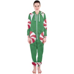 Candy Cane Kaleidoscope Hooded Jumpsuit (ladies)  by Celenk