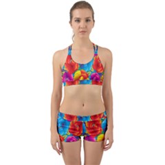 Neon Colored Floral Pattern Back Web Sports Bra Set