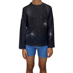 Starry Galaxy Night Black And White Stars Kids  Long Sleeve Swimwear by yoursparklingshop