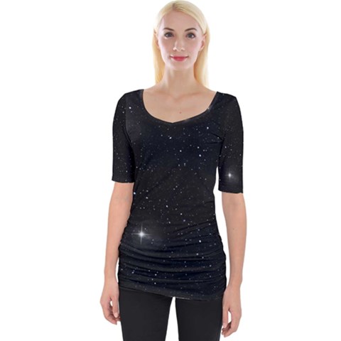 Starry Galaxy Night Black And White Stars Wide Neckline Tee by yoursparklingshop