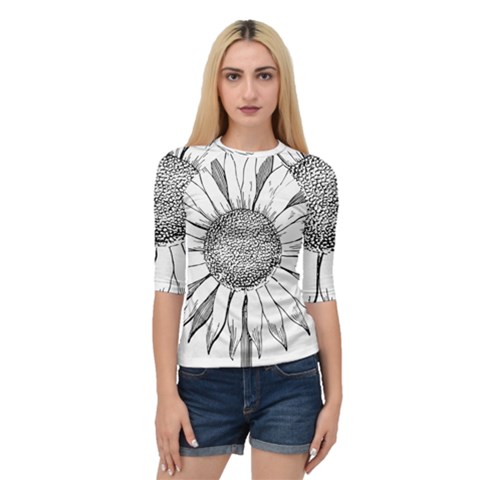 Sunflower Flower Line Art Summer Quarter Sleeve Raglan Tee by Celenk