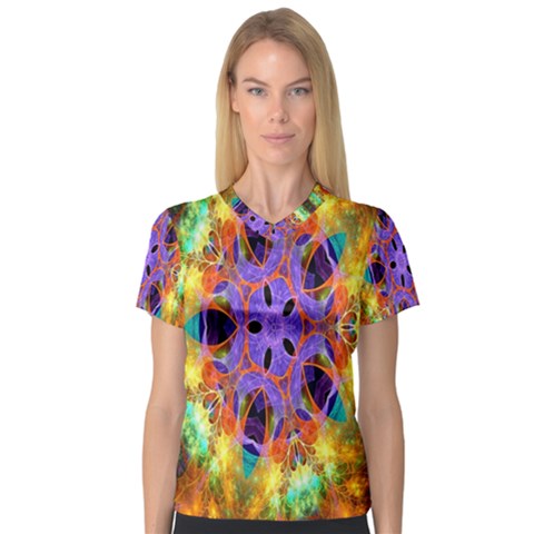 Kaleidoscope Pattern Ornament V-neck Sport Mesh Tee by Celenk