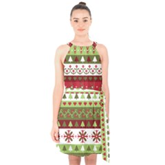 Christmas Spirit Pattern Halter Collar Waist Tie Chiffon Dress by patternstudio