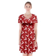 Red Reindeers Short Sleeve V-neck Flare Dress by patternstudio