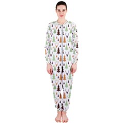 Reindeer Christmas Tree Jungle Art Onepiece Jumpsuit (ladies)  by patternstudio