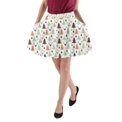 Reindeer Christmas Tree Jungle Art A-line Pocket Skirt by patternstudio