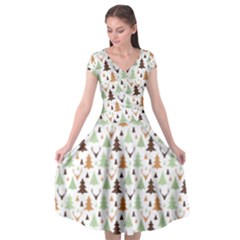 Reindeer Christmas Tree Jungle Art Cap Sleeve Wrap Front Dress by patternstudio