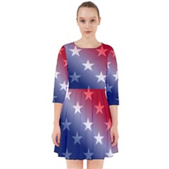 America Patriotic Red White Blue Smock Dress