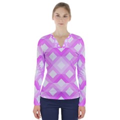 Geometric Chevrons Angles Pink V-neck Long Sleeve Top