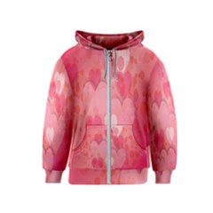 Pink Hearts Pattern Kids  Zipper Hoodie