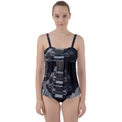 Fractal Render Cube Cubic Shape Twist Front Tankini Set