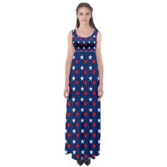 Patriotic Red White Blue Stars Blue Background Empire Waist Maxi Dress by Celenk