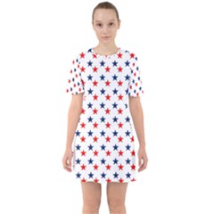 Patriotic Red White Blue Stars Usa Sixties Short Sleeve Mini Dress by Celenk