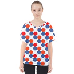 Geometric Design Red White Blue V-neck Dolman Drape Top