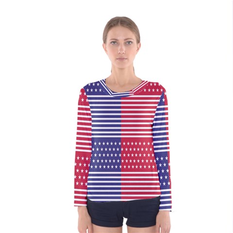 American Flag Patriot Red White Women s Long Sleeve Tee by Celenk