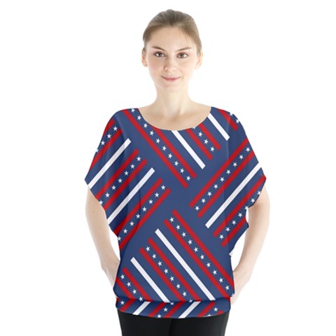 Patriotic Red White Blue Stars Blouse by Celenk