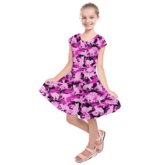 Hot Pink Catmouflage Camouflage Kids  Short Sleeve Dress by PodArtist