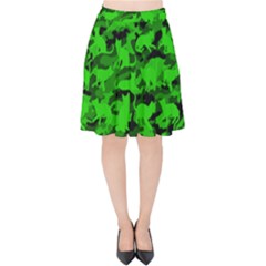 Bright Neon Green Catmouflage Velvet High Waist Skirt