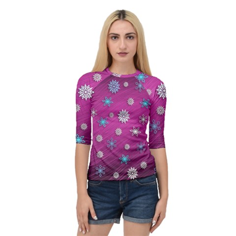 Snowflakes 3d Random Overlay Quarter Sleeve Raglan Tee by Celenk