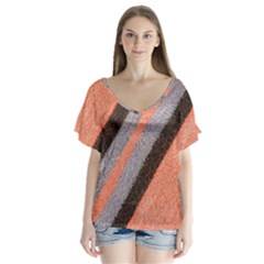 Fabric Textile Texture Surface V-neck Flutter Sleeve Top by Celenk