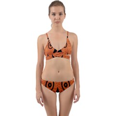 Fabric Halloween Pumpkin Funny Wrap Around Bikini Set by Celenk